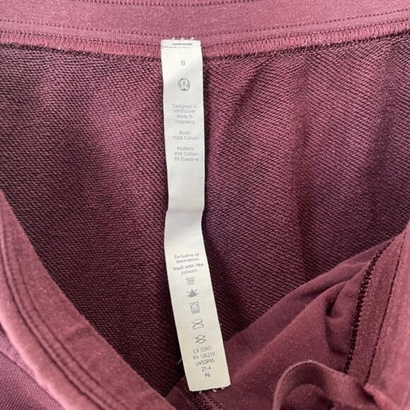❄️SOLD❄️ LULULEMON Relaxed High-Rise Joggers Cassis Burgundy Cotton Terry Size 8 - Picture 11 of 12